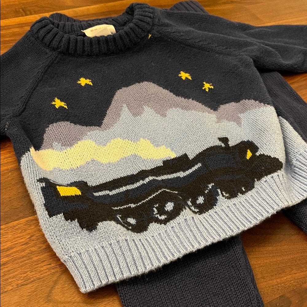 Hanna Andersson Polar Express Train 2 Piece Sweater Set | 3-6 months | 60 cm